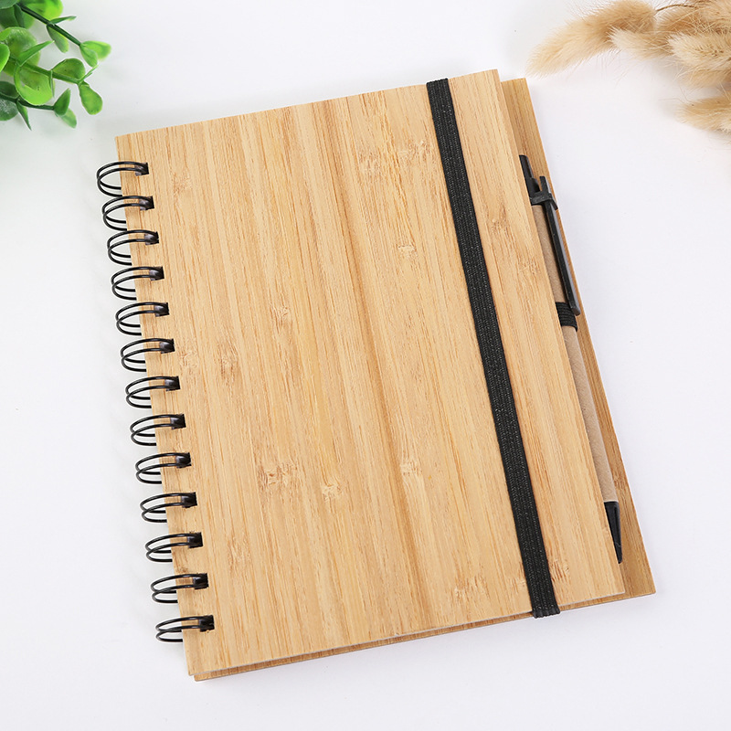 Engraving Wooden Cover Notebook Spiral Diary Planner