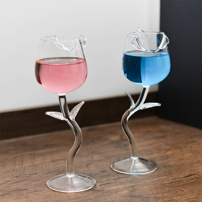 Creative Rose Wine Glasses 6oz Crystal Red Wine Glasses Rose Flower Goblet Wine Cocktail Juice Glass for Party Bar Wedding