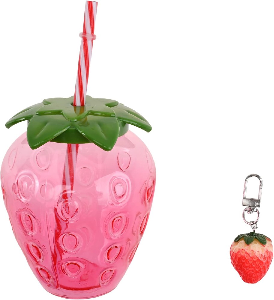Strawberry Shaped Cup with Straw Cute Plastic Cups
