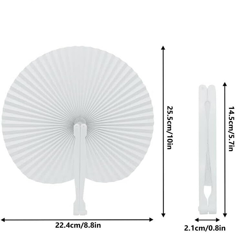 White Folding Foldable Hand Handheld Paper Fans Bulk Wedding Decorations Round Shaped Accordion Fans with Plastic Fan Handles for Wedding Women Girls Guest Party Favors