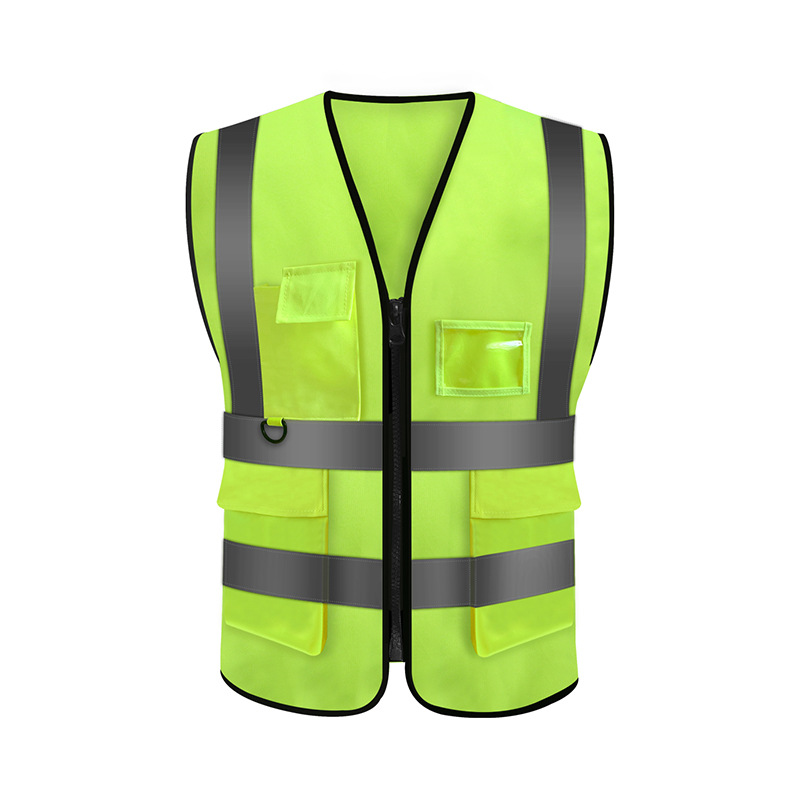 Safety 9 Pockets Class 2 High Visibility Zipper Front Safety Vest With Reflective Strips
