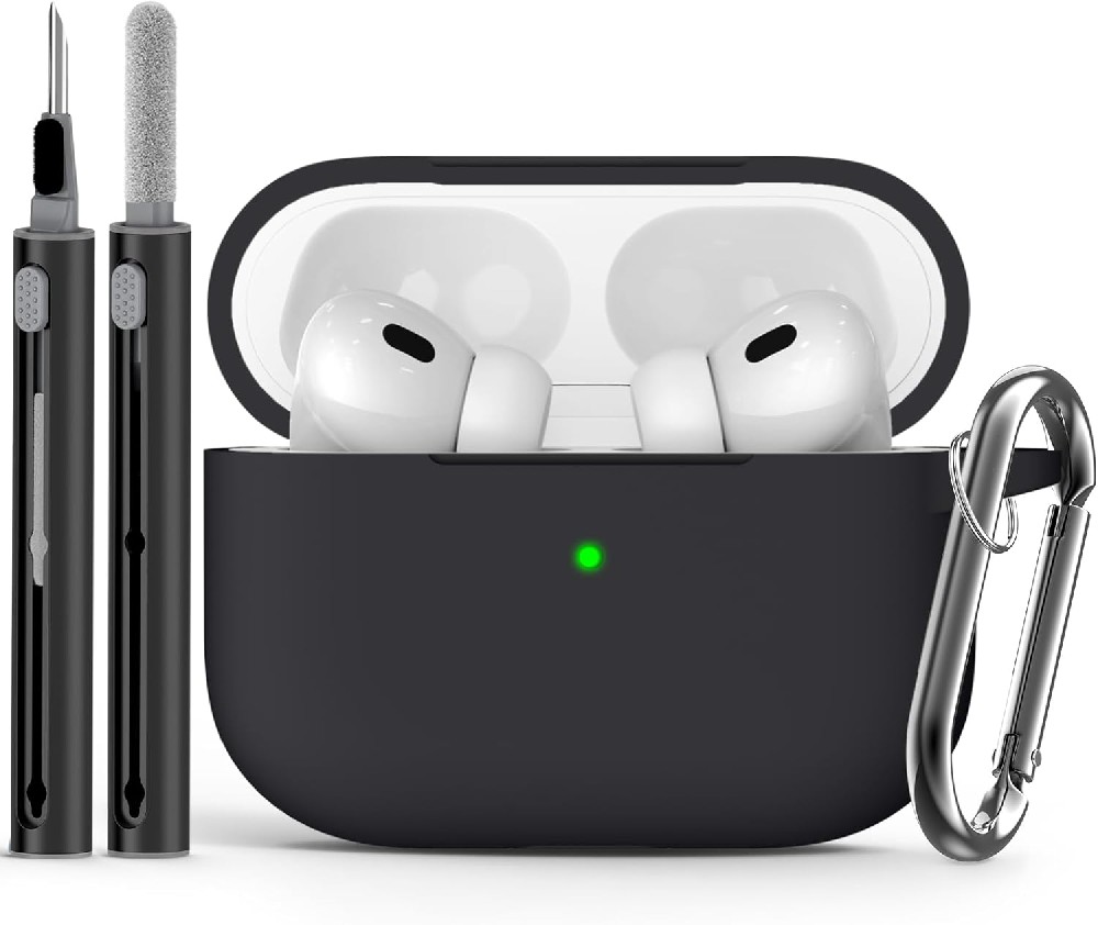AirPods Pro Case Cover with Cleaner Kit,Soft Silicone Protective Case for Apple AirPod Pro 2nd/1st Generation Case for Women Men,AirPods Pro 2/Pro Case Accessories with Keychain-Black