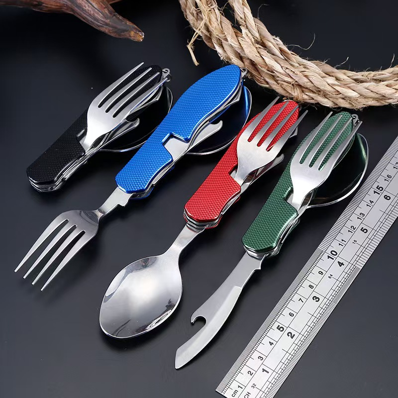 OZ213 4-in-1 Camping Eating Utensils Portable Spoon Fork Knife