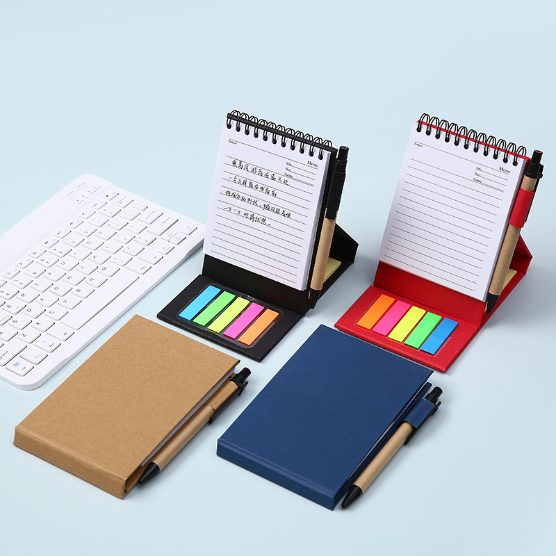 OZ131 Spiral Eco Notebook Pad Sticky Notepads with Pen Lined Pages