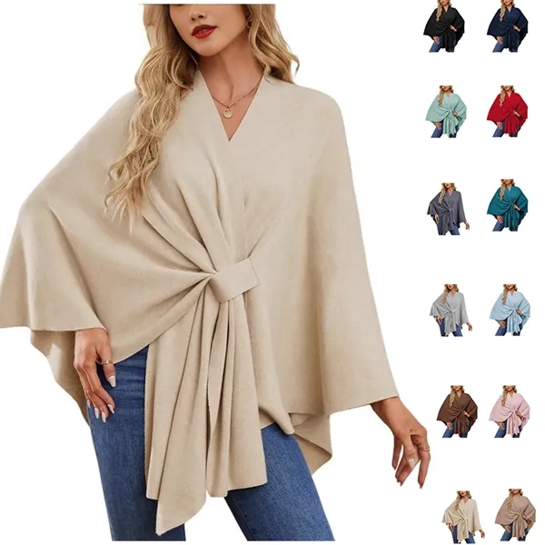 OZ104 Women's Elegant Shawl Wraps Soft Open Front Poncho Sweater