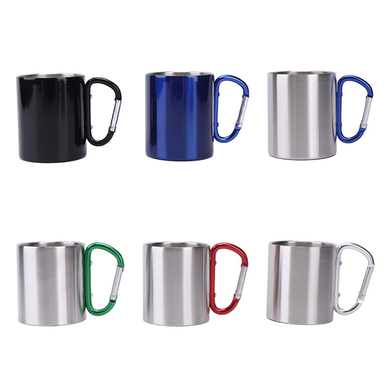 OZ298 8 oz Stainless Steel Metal Camping Mug with Carabiner