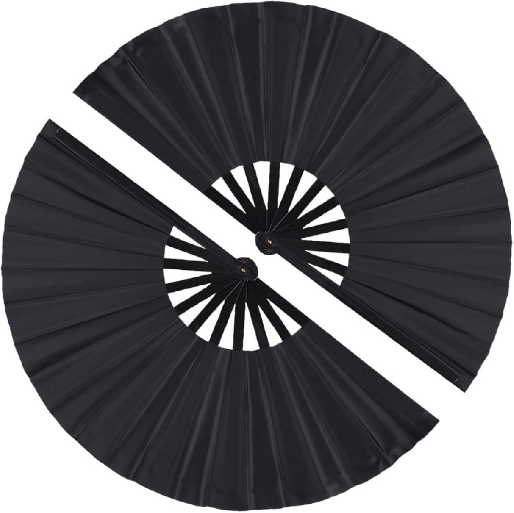 OZ380  Large Folding Hand Fan, Nylon-Cloth Vintage Retro Fabric Fans, Chinese Kung Fu Tai Chi Hand Fan for Men/Women, Festival, Dance, Gift, Performance, Decorations