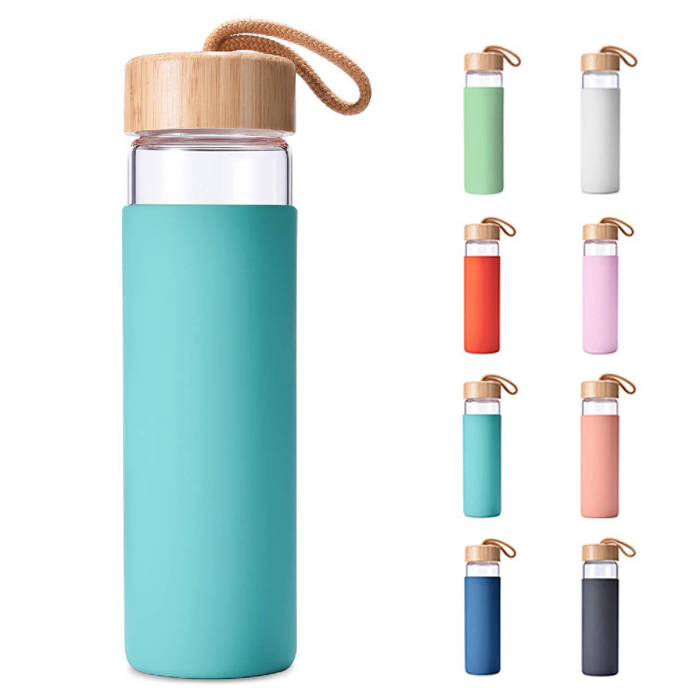 OZ158 20 Oz Borosilicate Glass Water Bottles with Silicone Sleeve